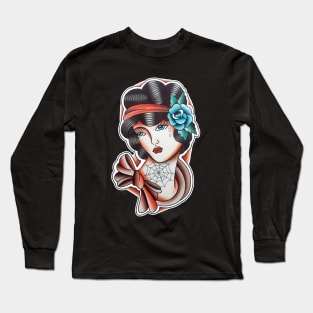 Lady Face with Tattoos Tattoo Design Long Sleeve T-Shirt